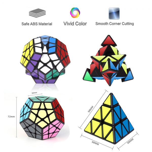 Roxenda Speed Cube Set, Magic Cube Set of Pyramid Megaminx Cube Smooth Puzzle Cube (2 Pack(Black))