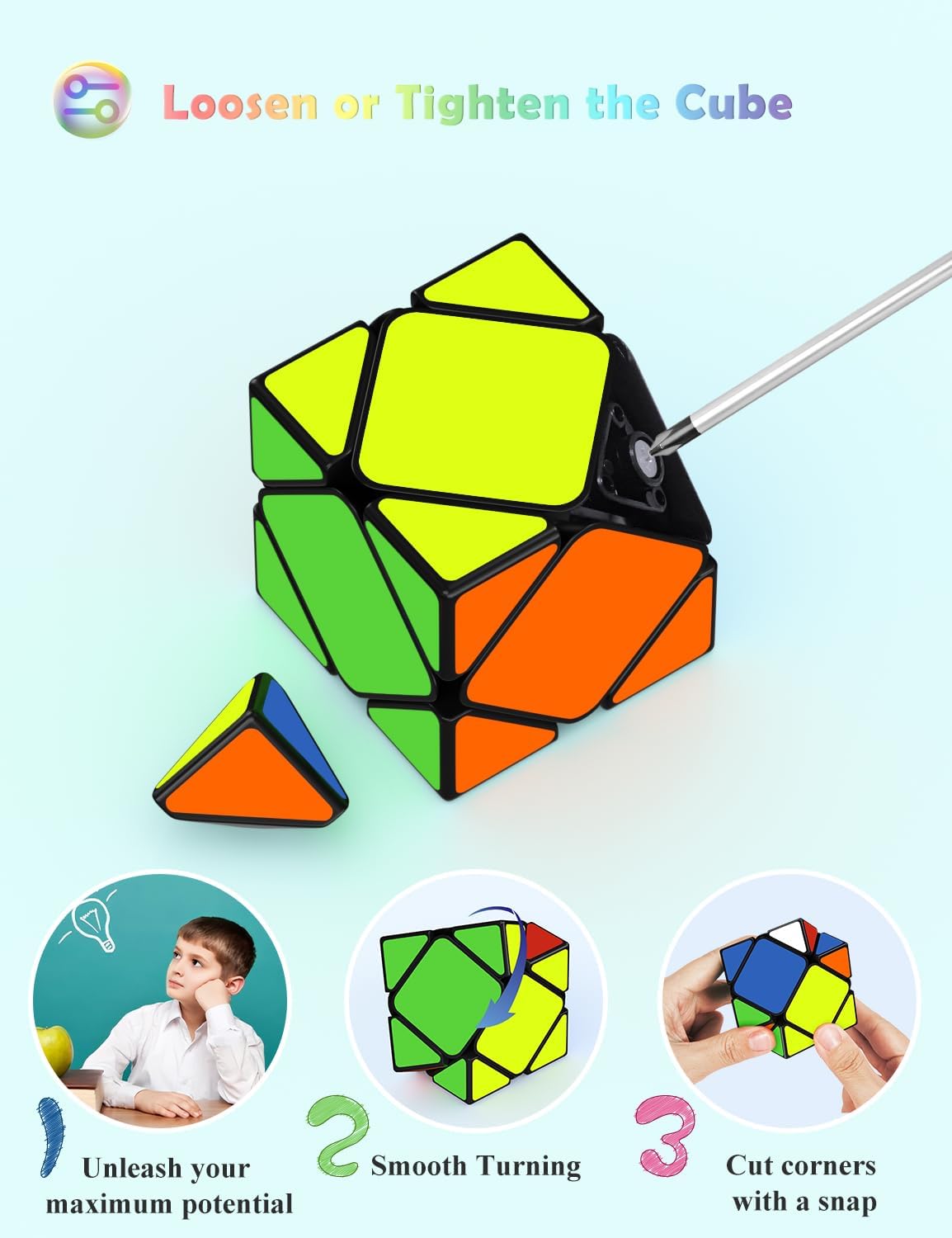 Speed Cube Set, Axis Fisher Ivy Megaminx Skewb Windmill Pyramid Cube Bundle 7 Pack Cube Set, Friendly ABS material, Solid & Durable, STEM Educational Brain Teaser, For Kids Teens & Adults
